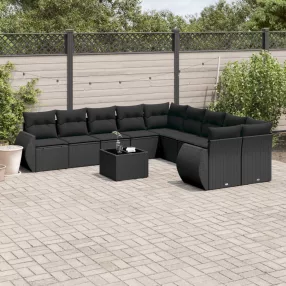   11 részes fekete polyrattan kerti ülőgarnitúra párnákkal