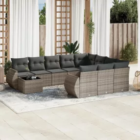   11 részes szürke polyrattan kerti ülőgarnitúra párnákkal