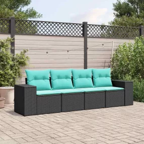 4 db fekete polyrattan kerti kanapégarnitúra párnákkal