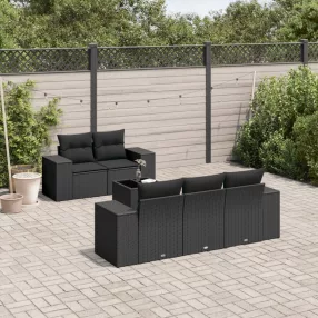   6 részes fekete polyrattan kerti ülőgarnitúra párnákkal