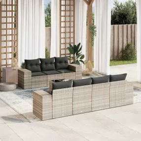   8 részes világosszürke polyrattan kerti ülőgarnitúra párnával