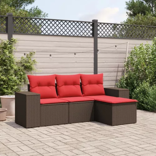 4 db barna polyrattan kerti kanapégarnitúra párnákkal
