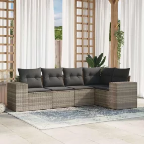   5 részes világosszürke polyrattan kerti ülőgarnitúra párnákkal