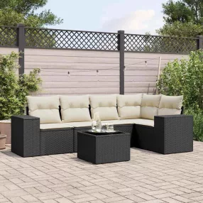   6 részes fekete polyrattan kerti ülőgarnitúra párnákkal