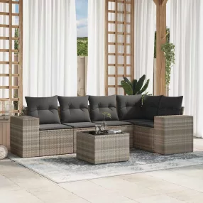  6 részes világosszürke polyrattan kerti ülőgarnitúra párnákkal