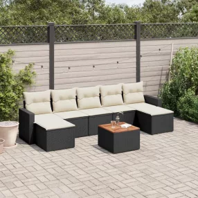   8 részes fekete polyrattan kerti ülőgarnitúra párnákkal