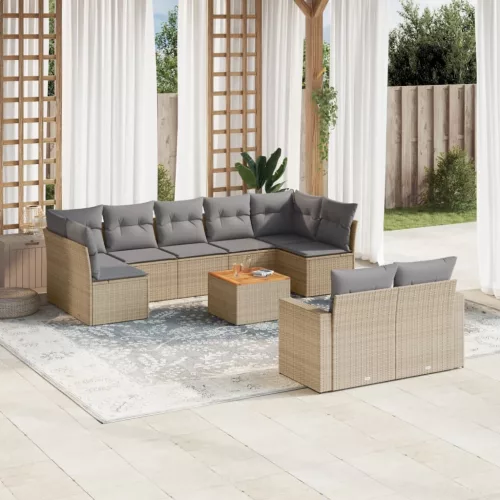 10 részes bézs polyrattan kerti ülőgarnitúra párnával