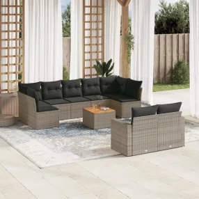   10 részes szürke polyrattan kerti ülőgarnitúra párnákkal