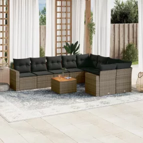  10 részes szürke polyrattan kerti ülőgarnitúra párnákkal