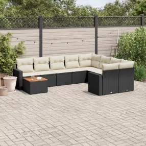   10 részes fekete polyrattan kerti ülőgarnitúra párnákkal