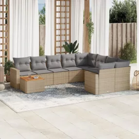 10 részes bézs polyrattan kerti ülőgarnitúra párnával