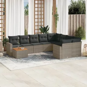   10 részes szürke polyrattan kerti ülőgarnitúra párnákkal