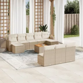   11 részes bézs polyrattan kerti ülőgarnitúra párnákkal