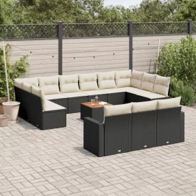   14 részes fekete polyrattan kerti ülőgarnitúra párnákkal