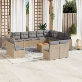   13 részes bézs polyrattan kerti ülőgarnitúra párnákkal
