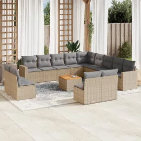 14 részes bézs polyrattan kerti ülőgarnitúra párnával