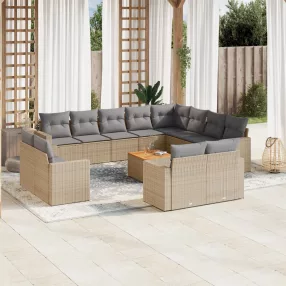  13 részes bézs polyrattan kerti ülőgarnitúra párnákkal