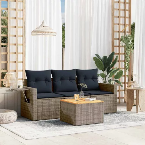 4 db szürke polyrattan kerti kanapégarnitúra párnákkal