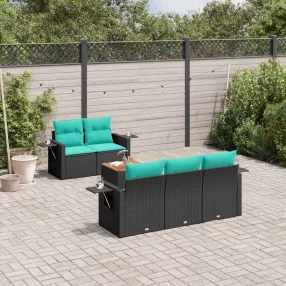 6 db fekete polyrattan kerti kanapégarnitúra párnákkal