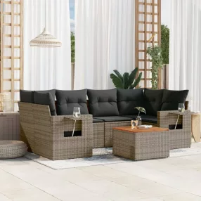   7 részes szürke polyrattan kerti ülőgarnitúra párnákkal