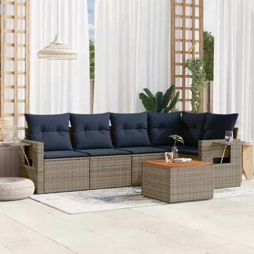 6 db szürke polyrattan kerti kanapégarnitúra párnákkal