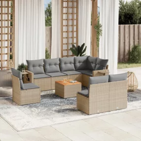 9 részes bézs polyrattan kerti ülőgarnitúra párnákkal