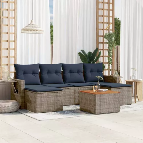 7 db szürke polyrattan kerti kanapégarnitúra párnákkal