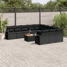   12 részes fekete polyrattan kerti ülőgarnitúra párnákkal
