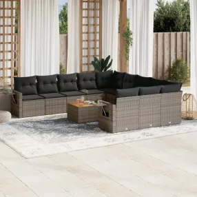   12 részes szürke polyrattan kerti ülőgarnitúra párnákkal