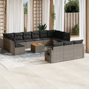   14 részes szürke polyrattan kerti ülőgarnitúra párnákkal