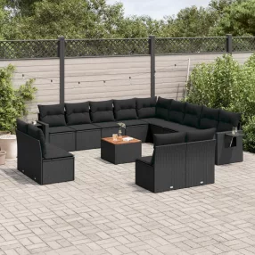   14 részes fekete polyrattan kerti ülőgarnitúra párnákkal