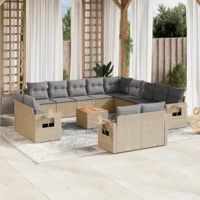 14 részes bézs polyrattan kerti ülőgarnitúra párnával