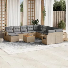   12 részes bézs polyrattan kerti ülőgarnitúra párnákkal