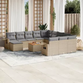   13 részes bézs polyrattan kerti ülőgarnitúra párnákkal