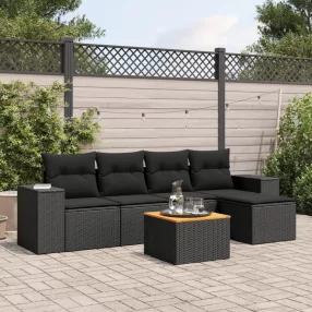   6 részes fekete polyrattan kerti ülőgarnitúra párnákkal