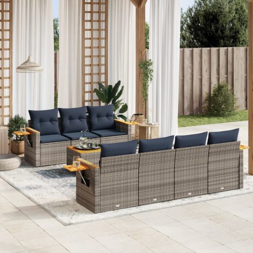 8 részes szürke polyrattan kerti ülőgarnitúra párnával