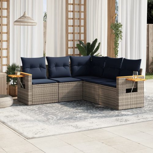 5 részes szürke polyrattan kerti ülőgarnitúra párnával