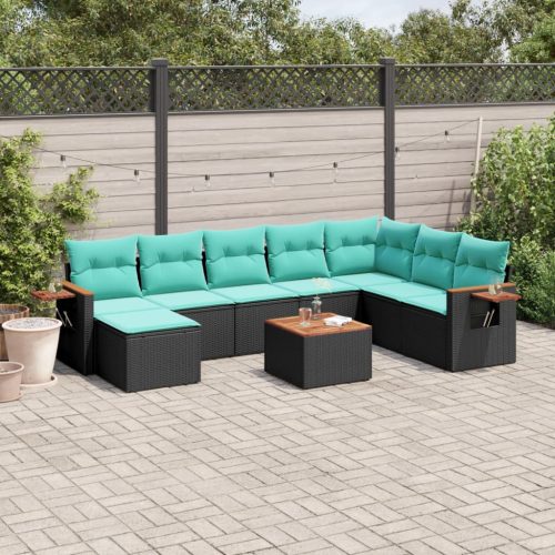 9 részes fekete polyrattan kerti ülőgarnitúra párnával