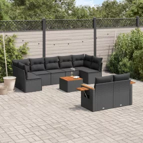   10 részes fekete polyrattan kerti ülőgarnitúra párnákkal