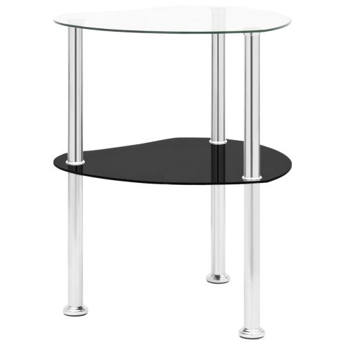 322786  2-Tier Side Table Transparent & Black 38x38x50cm Tempered Glass