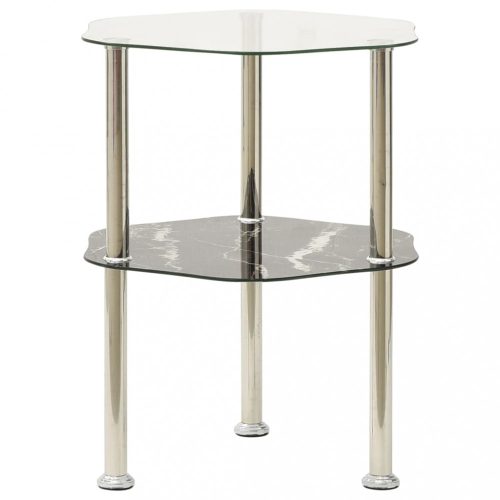 322792  2-Tier Side Table Transparent & Black 38x38x50cm Tempered Glass