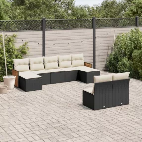   9 részes fekete polyrattan kerti ülőgarnitúra párnákkal
