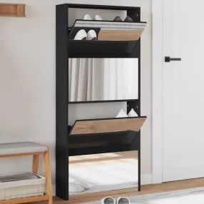 fekete 4 szintes cipőszekrény tükörrel 63 x 17 x 134 cm