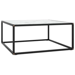   fekete dohányzóasztal fehér márvány mintás üveggel 80x80x35 cm