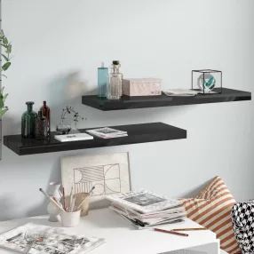   2 db magasfényű fekete MDF lebegő fali polc 80 x 23,5 x 3,8 cm