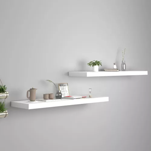 2 db fehér MDF lebegő fali polc 90 x 23,5 x 3,8 cm