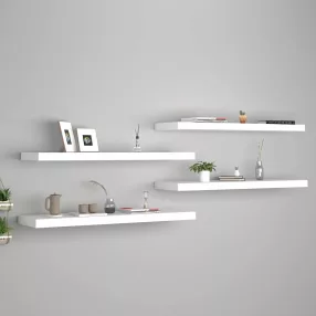 4 db fehér MDF lebegő fali polc 90 x 23,5 x 3,8 cm