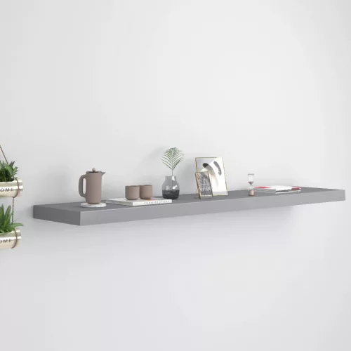 szürke MDF lebegő fali polc 120 x 23,5 x 3,8 cm