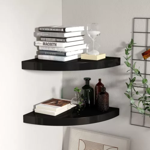 323920 Floating Corner Shelves 2 pcs Black 35x35x3,8 cm MDF