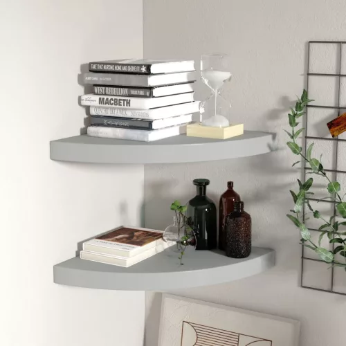 323923 Floating Corner Shelves 2 pcs Grey 35x35x3,8 cm MDF
